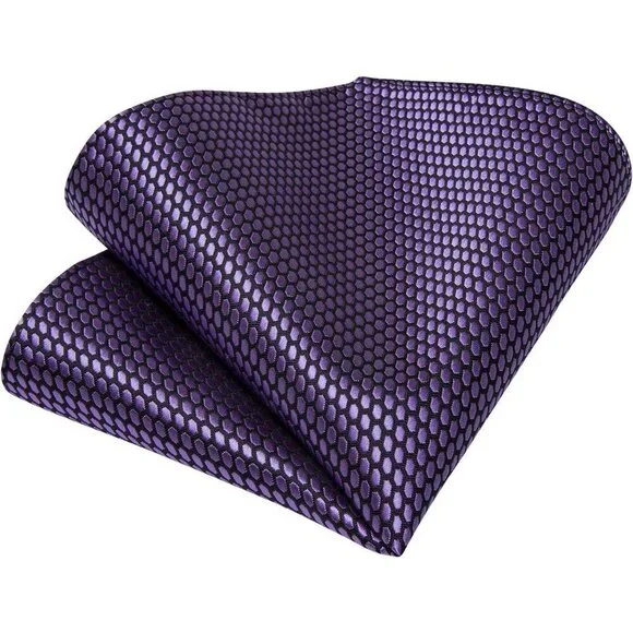 🆕Men Purple Plaid Silk Checkered Necktie Pocket Square Cufflinks Tie Clip Set
